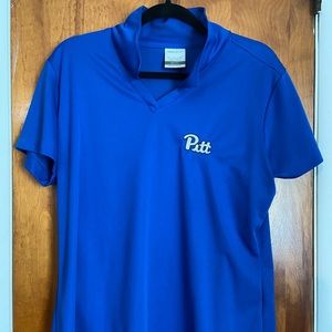 Blue Nike polo with silver embroidered Pitt logo, size XL